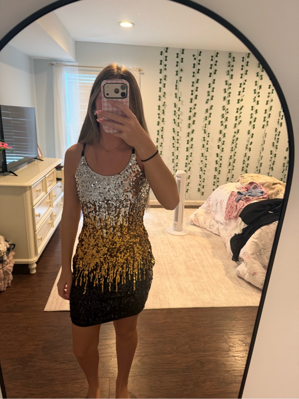Sequin Ombre Mini Dress in Silver, Gold & Black